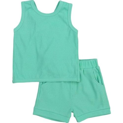 2021 Summer New Boy Clothes Two Piece Set Infant Kids Sleeveless Shirt and Solid Color Short Pants Set