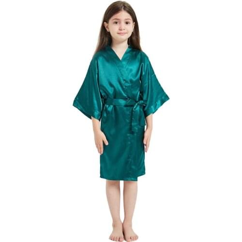 New Solid Cute Girls Stain Silk Robes Girl Kimono Robes Wedding Brief Bathrobes Pajamas Kids Robe+belt Nightdress Hot Sale