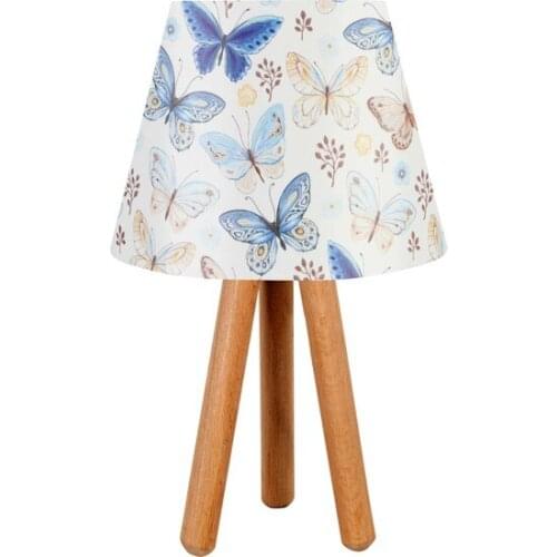 New 3 to Legged Tripod Wood Lampshade Table Lamp Blue Butterfly Lampshade