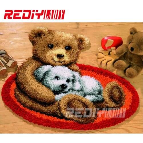 New Latch Hook Rug Kits DIY Needlework Unfinished Crocheting Rug Yarn Cushion Mat Embroidery Carpet Rug Ted and Dog Home Decor