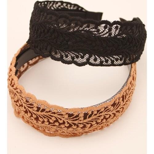 Vintage Embroidery Lace Hairband for Women Girls Hair Hoop Wide Tooth Non-slip Flower Headband Female Hair Accessories