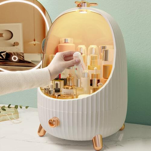 Penguin LED Light Makeup Organizer Egg Cosmetic Storage Box Waterproof lED Desktop Organizer Creative Beauty Box Dropshipping