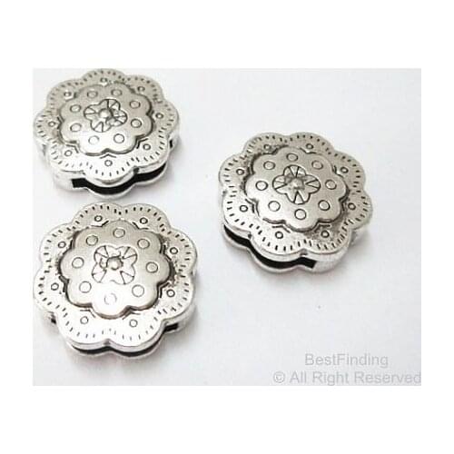 Flat Embossment design flower slider 12x2mm Flat leather findings -FF92