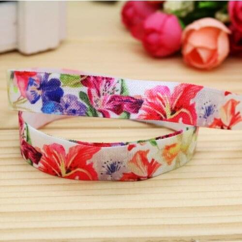 5/8'' Free shipping Fold Elastic FOE flowers printed headband headwear hairband diy decoration wholesale OEM P5383