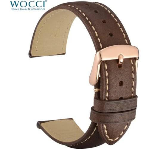 WOCCI Watch Band - Vintage Leather Watch Strap, Choice of Color and Width (18mm,19mm,20mm,21mm or 22mm),Rose Gold Buckle