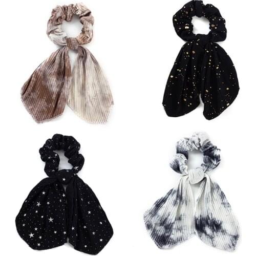 Golden Dot Bow Scrunchies For Woman Girls Printed Tie-dye Hair Ties Elastic Hair Bands Stripe Design Hair Accessories