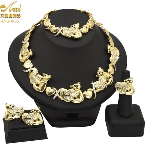 Luxury Women Wedding Earring Jewelry Sets Ethiopian Small Heart Bear Necklace For African Moroccan Bridal Gold 24K Jewellery