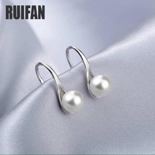 Ruifan 6/8/10mm Simulated White Pearl Ear Hook Women Earrings Fashion Korean Jewelry Stud Earring for Women Girls Gift YEA196