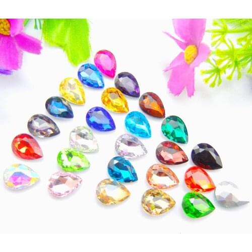 Colorful glass Crystal strass 7 sizes 25 fancy colors water drop teardrop shape Glue on rhinestones handicraft diy decorations