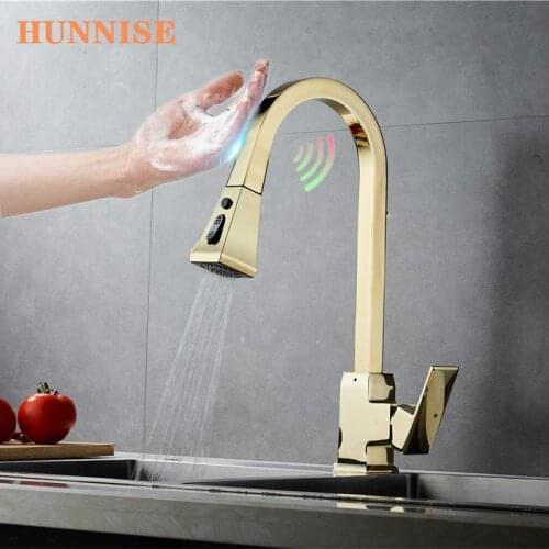 Sensor Kitchen Faucet Gold Pull Out Kitchen Sink Mixer Tap Square Touch Kitchen Faucets Single Handle Sensor Kitchen Faucets
