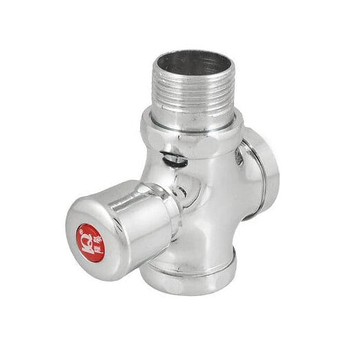 Silver Tone PT 1" Male Thread Press Button Type Toilet Flush Valve