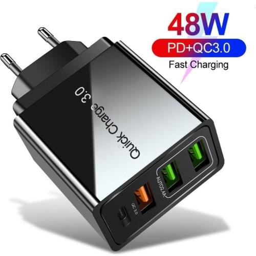 Multi-port 48W USB C Wall Charger,QC 3.0 PD Type-C USB Quick Charger For Samsung iPhone Huawei Tablet US EU UK Plug Adapter