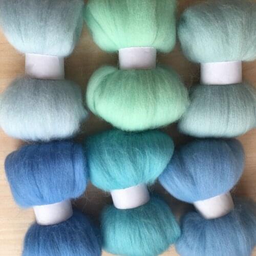 Wool needle felting poke fun DIY roving felt 100% merino wool fiber blue color 10g/6pcs/lot