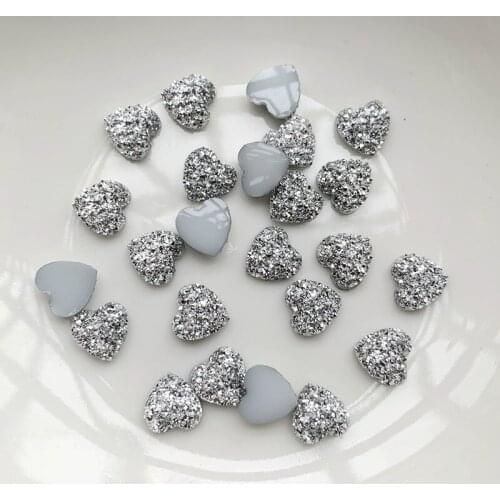 8mm&12mm Glitter Heart Rhinestone Applique Flatback Crystal Stones Resin Gems Non Hotfix Strass for Decoration -HR05
