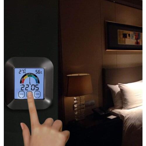 Indoor Multifuntion Digital Display Touch Control Thermometer Hygrometer Clock