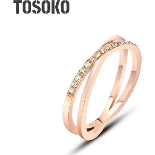 TOSOKO Stainless Steel Jewelry Multi Zircon Heavy Industry Set Zircon Dislocation X Ring Handmade Womens Fashion Ring BSA159