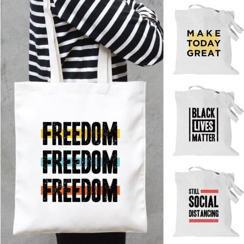 Word pattern Women Canvas Shoulder Bag Shopping Bags Cotton Cloth Fabric Grocery Handbags Tote Book Bag for Girls