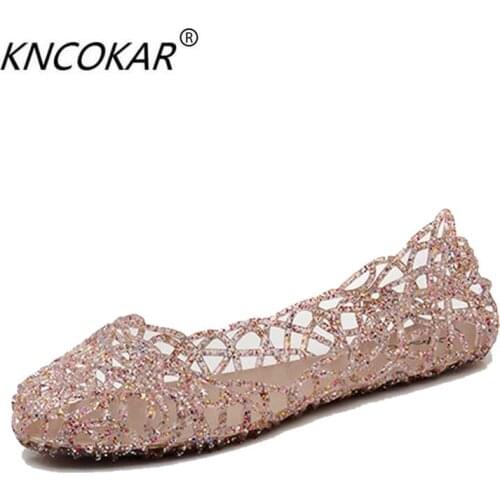 Clearance Sale womens shoes beach flat bird nest hole shoes plastic crystal jelly shoes cutout flower mesh sandals