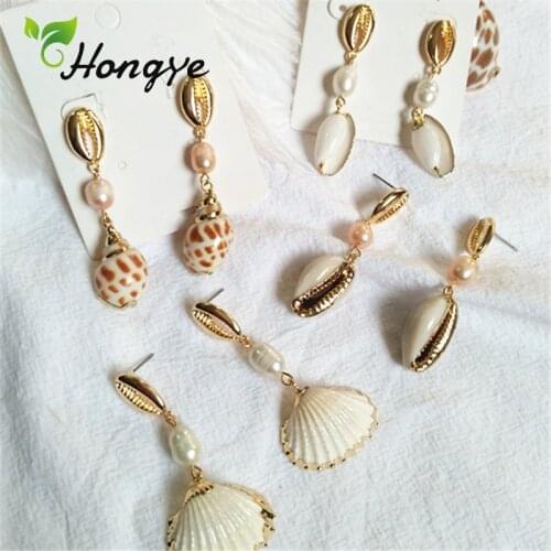 6 Models Natural Shell Drop Earrings Gold Color Geometric Brincos for Women Bohemian Sea Ocean Style Earrings Fine Jewelry