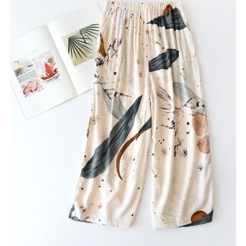 2021 Summer Sleep Bottoms for Women Viscose Print Loose Calf-Length Pants Elastic Waist Sleeping Shorts Thin Lounge 18 Colors