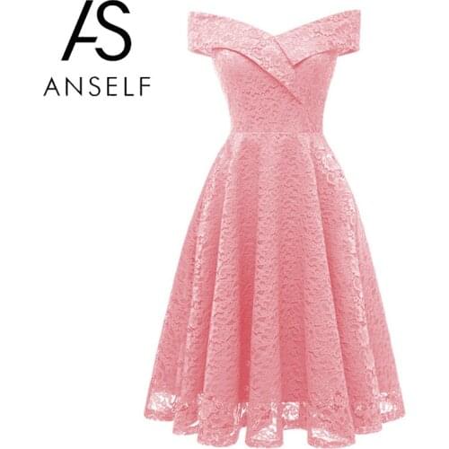 Anself Women Embroidery Vintage Lace Dress Off Shoulder Short Sleeve Casual Summer Dress Evening Elegant Princess Party Dresses