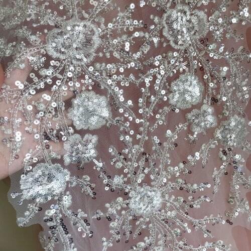 129CM*33CM Oversized Silver Embroidery Beaded Sequins Appliques, Wedding and Evening Dress Flower Accessories RS858