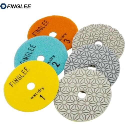 FINGLEE 3 Step Diamond Dry Polishing Pad 4 inch/100mm Diamond Resin discs for Granite Marble Quartz