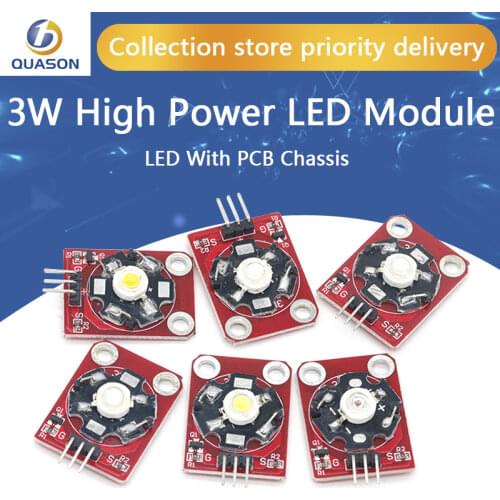 3W High Power LED Module Blue/Green/Purple/Red/White/Yellow LED with PCB Chassis for Arduino STM32 AVR
