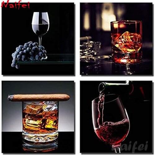 4 pcs/set Wine With Cigar diy diamond painting Wall Art full square diamond embroidery Wall Pictures Room and Kitchen Decoration