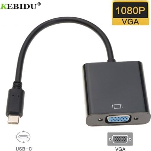 Kebidu Type C Male to VGA Female Adapter for Macbook USB-C to VGA Adapter USB 3.1 Converter Newest