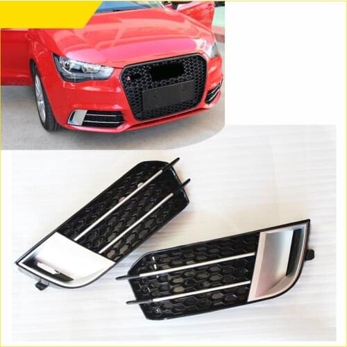 Free shipping Fit For Audi A1 RS1 2011 2012 2013 2014 Silver black Glossy Fog Light Cover Front Bumper Grille Trim