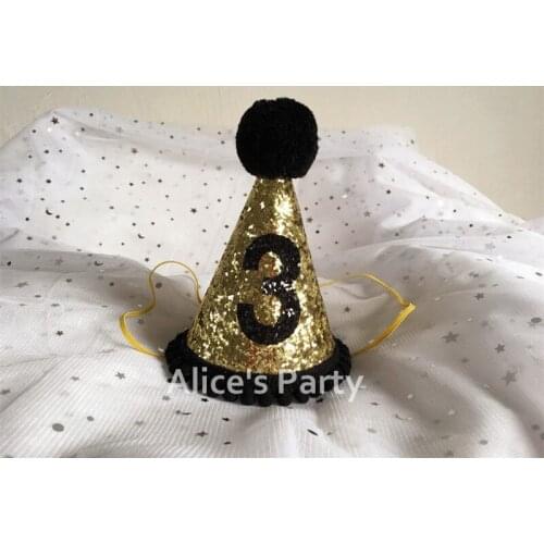 Hot sale Glitter Gold Black 1 2 3 20 30 40 Birthday Party Mini Hats,Shining Party Hat Baby Shower Decoration Photo Shoot Props