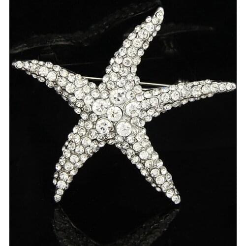 Amazing Transparent Crystal Starfish Rhinestone Brooch Costume Jewelry Brooch for Women