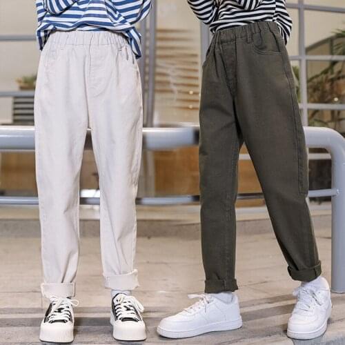 Pants for Girls 2021 Spring Autumn Baby Girl Solid Jeans Teenager Kids White Green Loose Straight Pants Children Denim Trousers