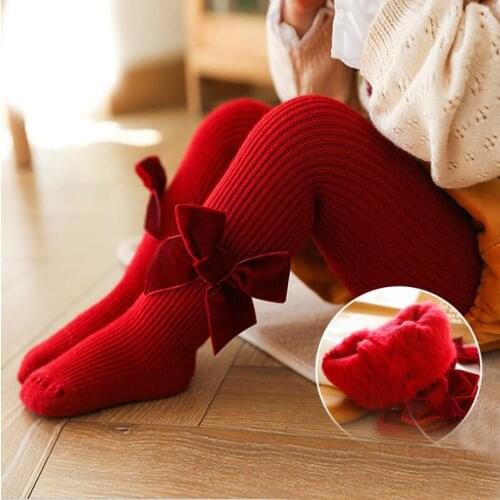 Kids Thicken Leggings Girls Autumn Winter Plus Velvet pantyhose Baby Girls wide velvet ribbon bowknot design tights for Children