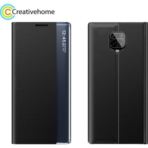 For Xiaomi Redmi Note 9S/Note 9 Pro/Note 9 Pro Max Side Display Magnetic Flip Plain Texture Cloth+Case with Holder Sleep/Wake-up