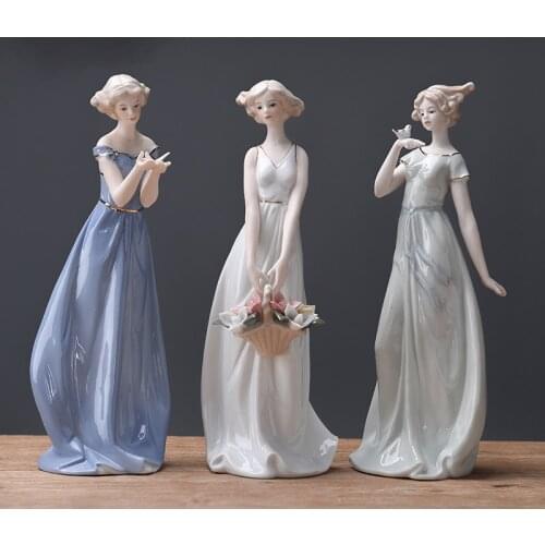 Europe Ceramic Beauty Figurines Home Furnishing Crafts Decoration Western Lady Girls Porcelain handicraft Ornament Wedding Gift
