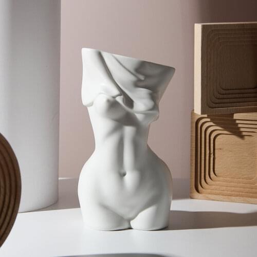 Ins Popular Body Vase Female Matte White Ceramic Sculpture Unique Modern Chic Home Decoration Flower Pot Cute Minimalism Vase