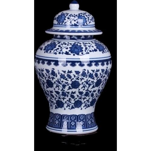 Jingdezhen Porcelain Vase Ornament Antique Blue And White Cover Jar General Tank Retro Handicraft Porcelain Can Storage Tank