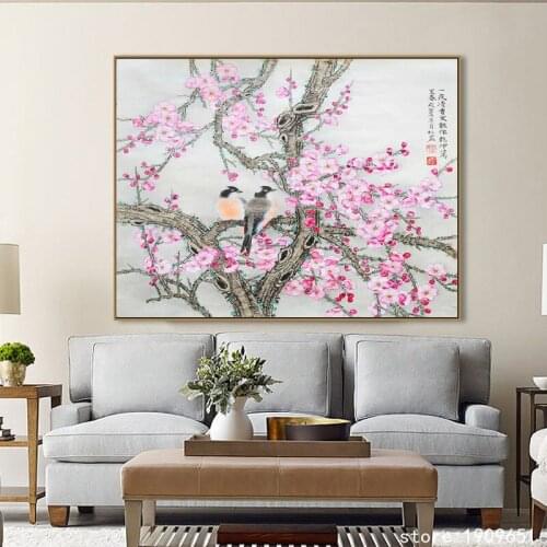 No frame Chinese style plum blossom birds landscape canvas printings oil painting printed on cotton wall art decoration pictures
