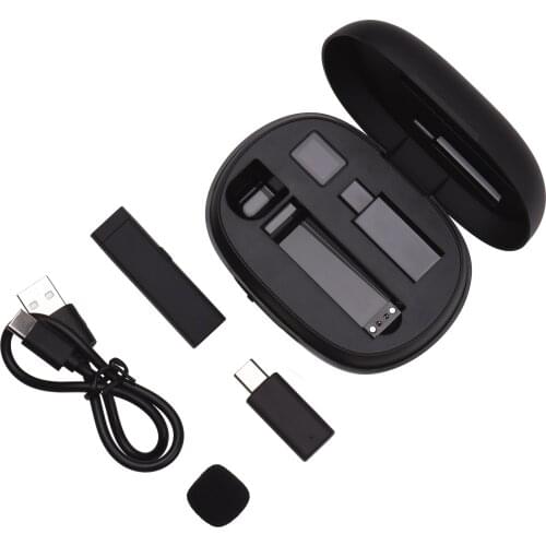 Mini Clip-on Lavalier Omnidirectional Microphone Transmitter Receiver with Charging Case Wind Muff Type-C for Android Smartphone