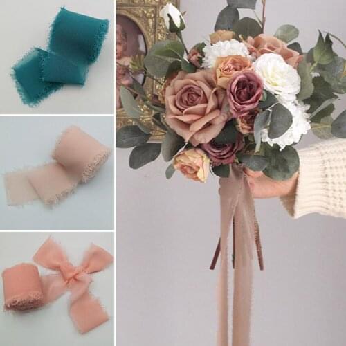 5meters/roll 3.8cm Ribbon Christmas Decoration Ribbons for Crafts Handicraft Frayed Edged Belt Pink Ribbon Floristics Handmade