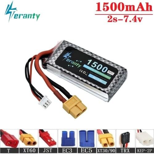Teranty Power 7.4V 1500mAh 40C Lithium Battery For RC Toys Car Boat Helicopter Parts 2s Lipo battery 7.4v RC Drones Battery