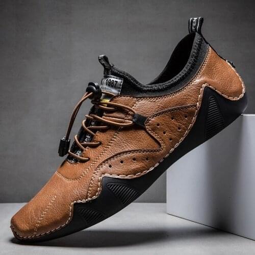 New Split Leather Mens Flat Loafers Male Office Business Dress Outdoor Sneakers for Walking Driving Moccasins Big Size 38-48