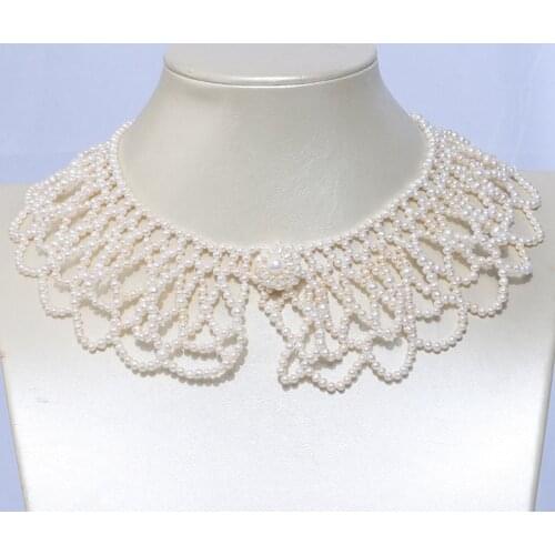18" Hand Weave Freshwater Cultured Pearl V Neck Cape