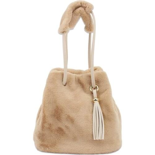 New Korean Autumn And Winter Bucket Bag Simple Tassel Drawstring Handbag Womens Bag Fashion Maomao One Shoulder Messenger Bag