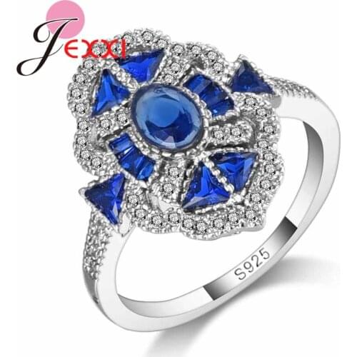 New Fashion Luxury generous Blue crystal rings for women White Cubic Zirconia 925 Sterling Silver Finger rings Hot Sale