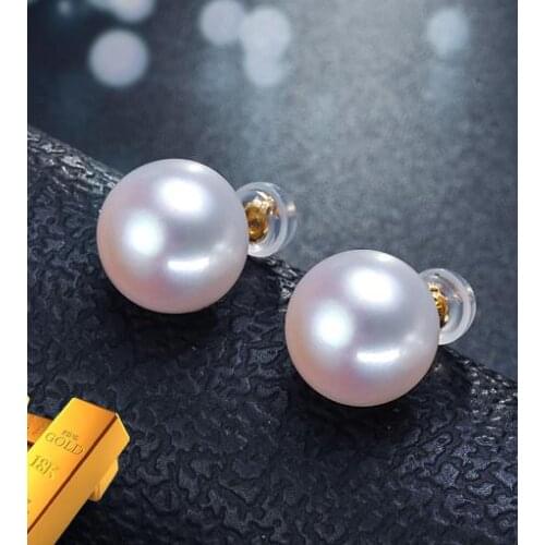 Charming pair of 11-12mm round south sea white pearl earring 18k