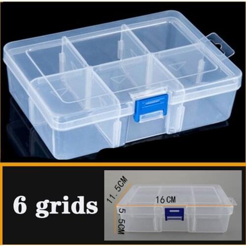 Plastic big 6 Grid Compartment Adjustable Jewelry Necklace Transparent Storage Box Case Holder Craft Organizer Container Storage