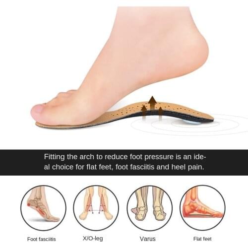 Unisex Premium Leather Orthotic insole for Flat foot Shoe Insoles High Arch Support orthopedic Pad for Correction OX Leg Health